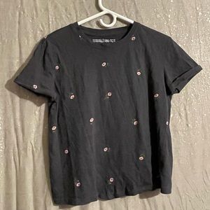 Pink rose folded sleeve t shirt